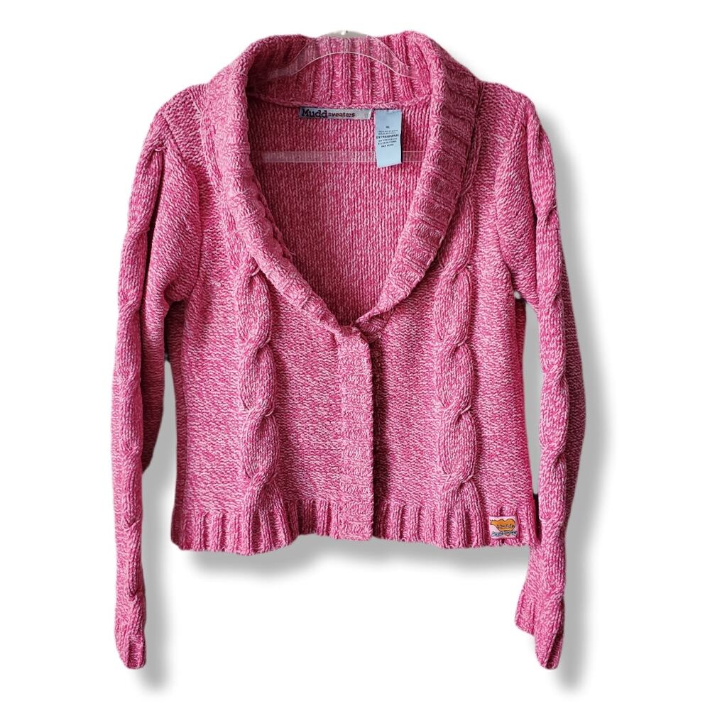 2000s Mudd Juniors McBling Pink Cable Cardigan Sweater M Retro Vintage Baddie